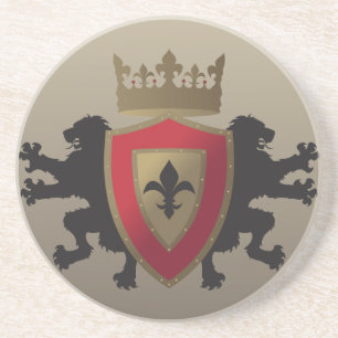 Red Mediaeval Lion Heraldry Sandstone Coaster