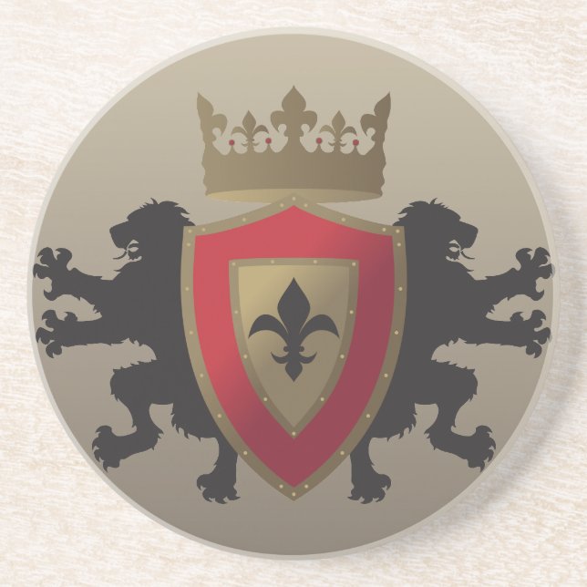 Red Mediaeval Lion Heraldry Sandstone Coaster (Front)