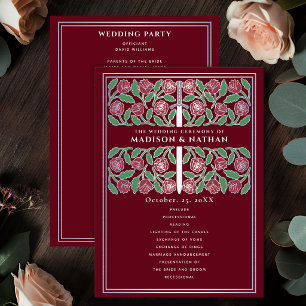 Red Mediaeval Silver Floral Sword Royal Wedding Program