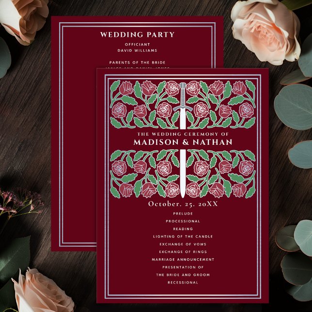 Red Mediaeval Silver Floral Sword Royal Wedding Program (Creator Uploaded)