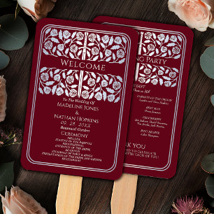 Red Mediaeval Silver Sword Royal Wedding Program Hand Fan