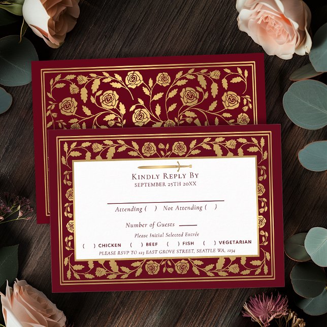 Red Mediaeval Sword Wedding RSVP Enclosure Card (Creator Uploaded)