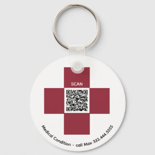 *~* Red Medical Alert ICE QR AP38 Cross  Key Ring