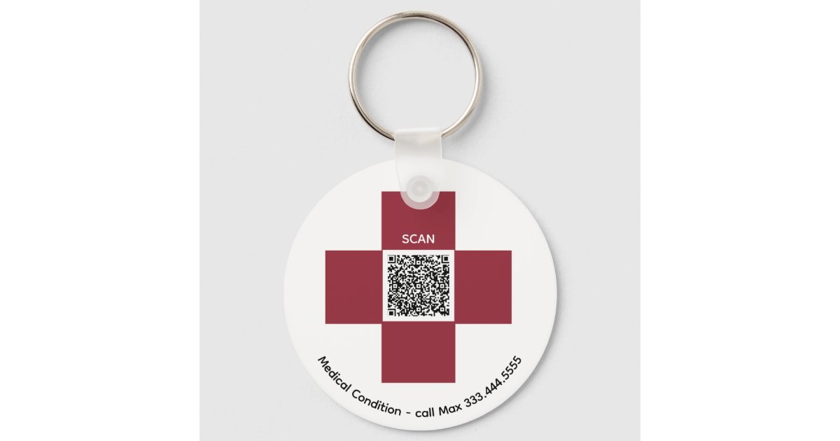 Red Medical Alert ICE QR AP38 Cross Key Ring | Zazzle