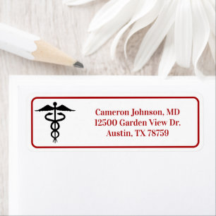 Red Medical Caduceus Doctor Return Address Label