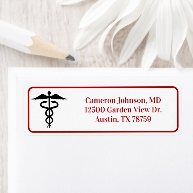 Red Medical Caduceus Doctor Return Address Label (Insitu)