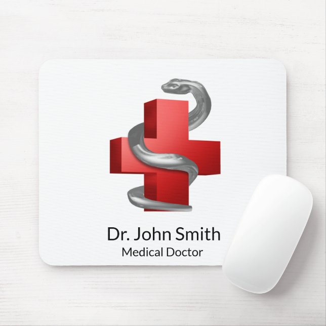 Red Medical Cross Silver Serpent Snake Symbol Mouse Pad (With Mouse)