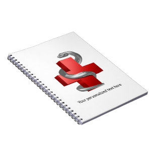 Red Medical Cross Silver Serpent Snake Symbol  Notebook