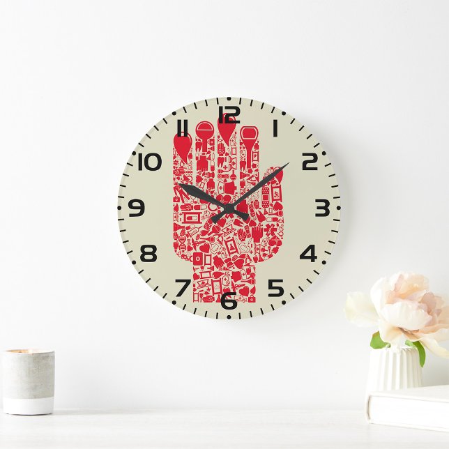 Red Medical Hand Symbol Healthcare Large Clock (Creator Uploaded)