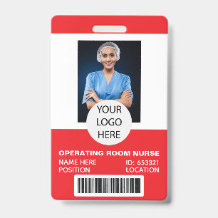Red Medical Operating Room Nurse Photo ID Badge