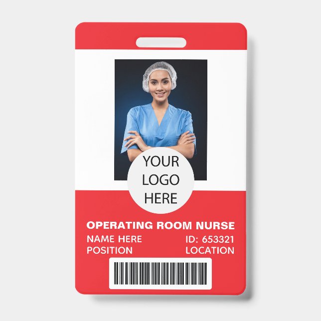 Red Medical Operating Room Nurse Photo ID Badge (Front)
