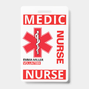 Red Medical Print Nurse Custom Name Employee ID Badge