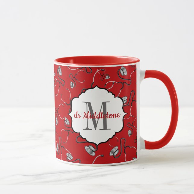 Red Medical stethoscopes for doctors name Mug (Right)