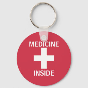 Red Medicine Inside First Aid Symbol Medication Key Ring
