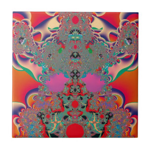 Red Meditation Fractal Abstract Art Ceramic Tile