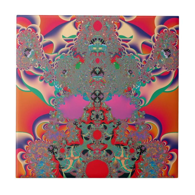 Red Meditation Fractal Abstract Art Ceramic Tile (Front)