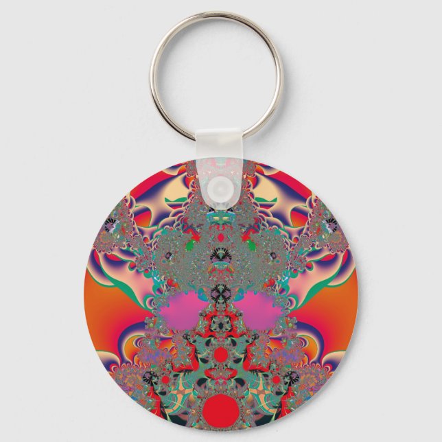 Red Meditation Fractal Abstract Art Key Ring (Front)