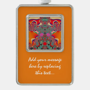 Red Meditation Fractal Abstract Art Silver Plated Framed Ornament