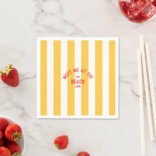 Red Meet Me At The Beach Yellow Cabana Stripe Napkin