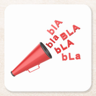 Red megaphone spreading bla bla words square paper coaster