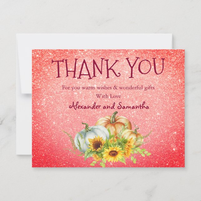 Red Melon Gold Glitter Pumpkin Fall Thank You Card (Front)