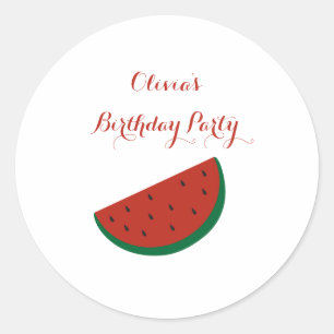 Red Melon Watermelon Summer birthday party Classic Round Sticker