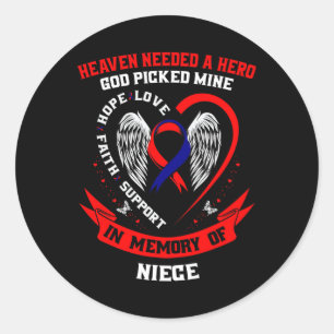 Red Memorial Gifts Loss Of Niece Heart Disease Awa Classic Round Sticker