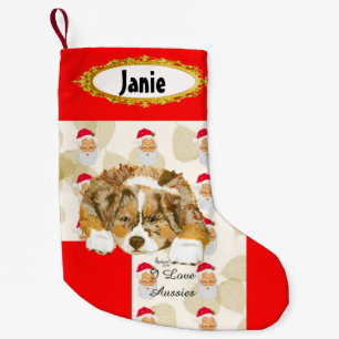 Red Merle Aussie Puppy w/Santa Stocking