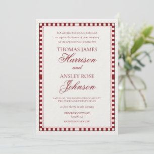 Red Merlot Harlequin Chequered Wedding Invitation