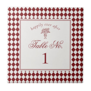 Red Merlot Harlequin Chequered Wedding Table Numbe Ceramic Tile