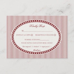 Red Merlot Striped Harlequin Pattern Wedding RSVP Enclosure Card