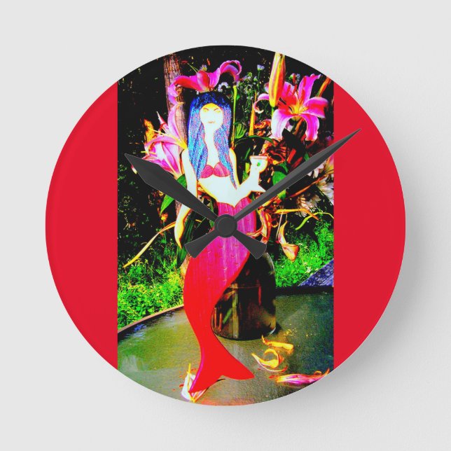 red mermaid beauty partying round clock (Front)