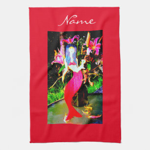 Red mermaid beauty partying Thunder_Cove  Tea Towel