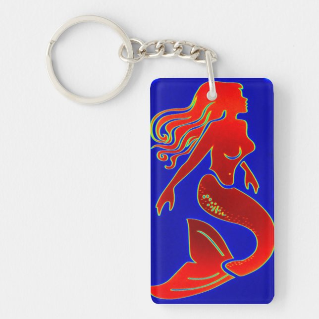 red mermaid on blue keychain (Front)