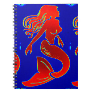 red mermaid on blue notebook