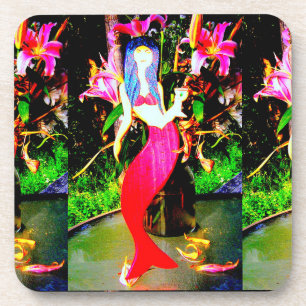 red mermaid partying coaster