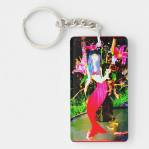 red mermaid partying key ring