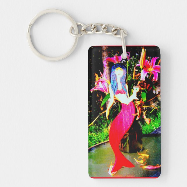 red mermaid partying key ring (Front)