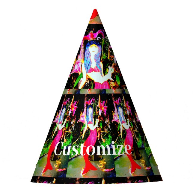 Red mermaid partying Slip-On  Party Hat (Front)