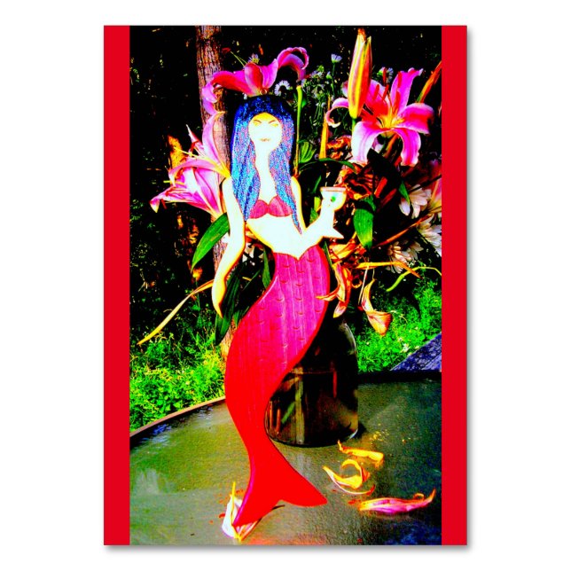 red mermaid partying table number (Front)