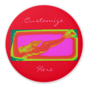 red mermaid swimming ceramic knob