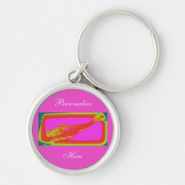 Red mermaid swimming  key ring (Front)
