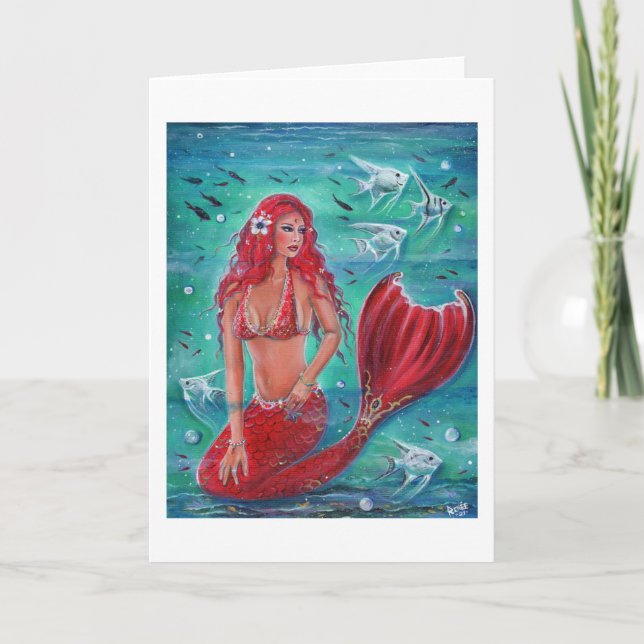 Red mermaid "Vivian"  underwater tropical fish Card (Front)