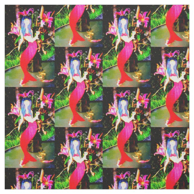 red mermaids partying fabric (Swatch)