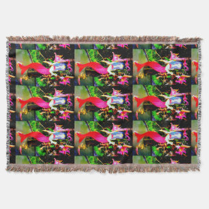 red mermaids partying throw blanket