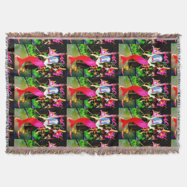 red mermaids partying throw blanket (Front)