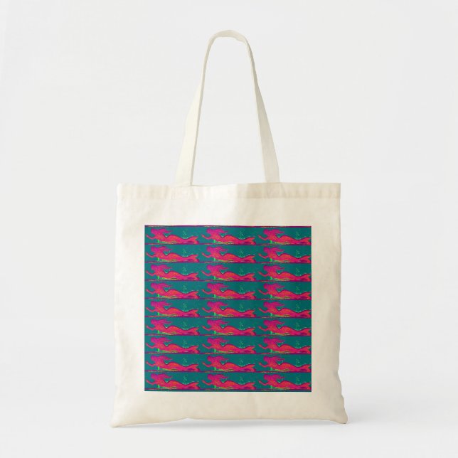 red mermaids swimming tote bag (Front)