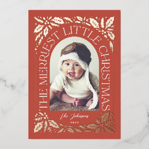 Red Merriest Little Christmas Arch Photo Foil Holiday Card