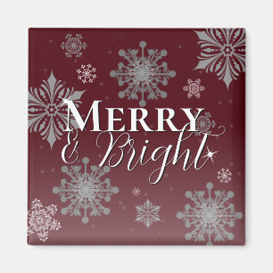 Red Merry and Bright Snowflakes Christmas Magnet
