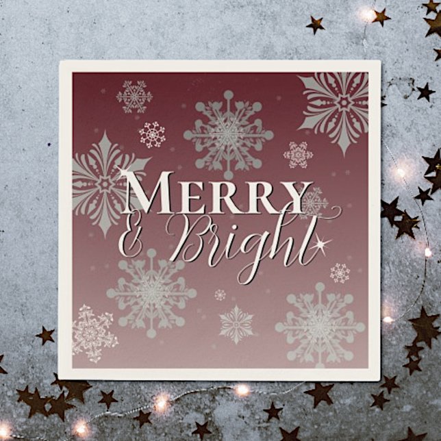 Red Merry and Bright Snowflakes Christmas Napkin (Red Merry and Bright Snowflakes Christmas Napkins)